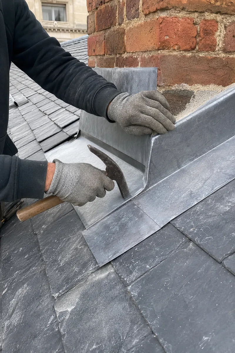 Solin de cheminée façonné en zinc